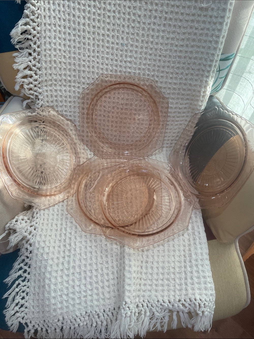 Anchor Hocking Mayfair Open Rose Pink 1930s Glass Dinner Plates - Set of 5